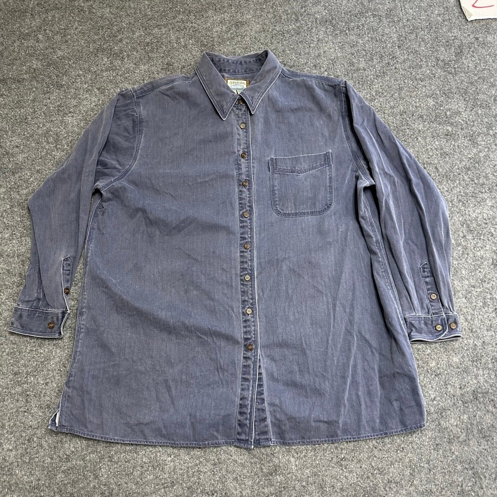 St. John's Bay Button Down Womens Size 20W Blue Herringbone Cotton Long Sleeve